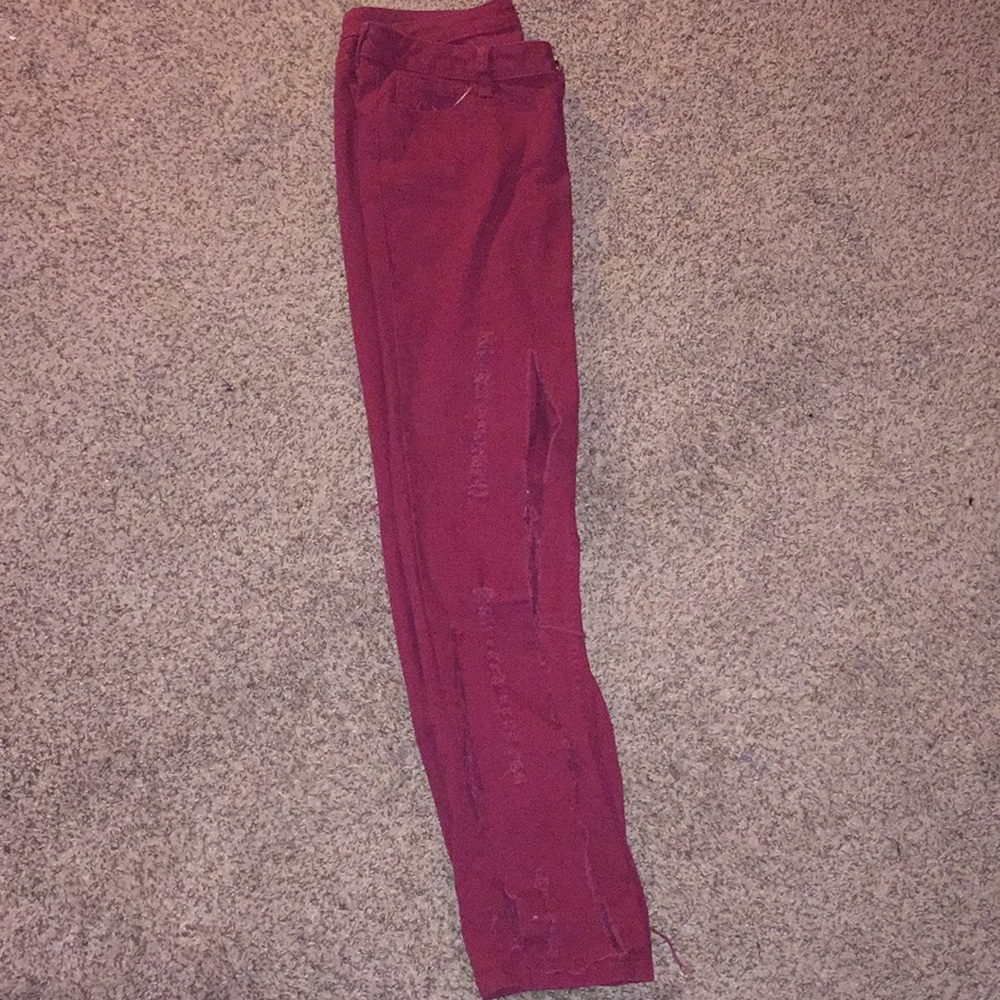 Burgundy Distressed Jeans